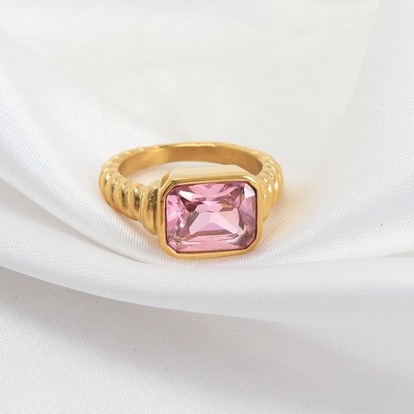 18K Gold Plated Pink zircon Crystal Ring*Pink Sapphire*Cubic Zirconia CZ*JD - Picture 5 of 6